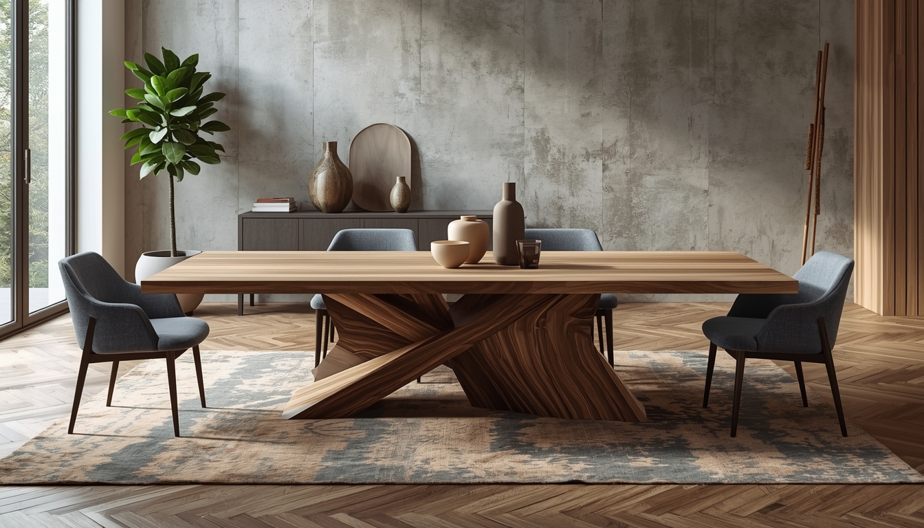 Mesa de comedor personalizada en madera maciza con diseño contemporáneo